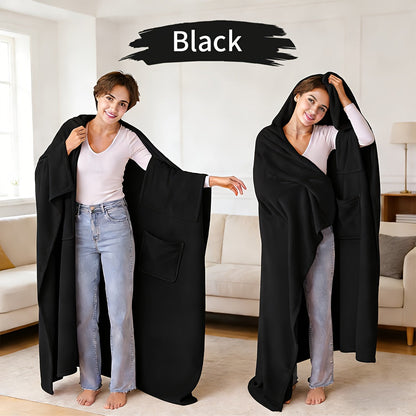 Shawl-Style Wearable Blanket with Inner Pocket, 177 x 154cm Pictured Size and Three Color Options
