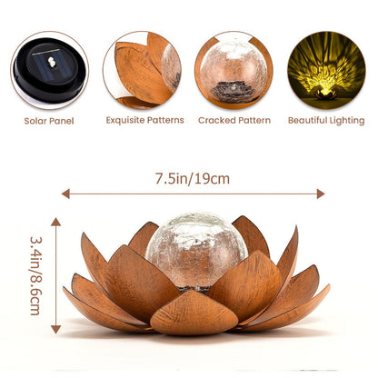 Solar Lotus Cracked Glass Ball Garden Lamp 2pcs, Metal Cracked Ball Solar Light for Outdoor & Indoor Decoration
