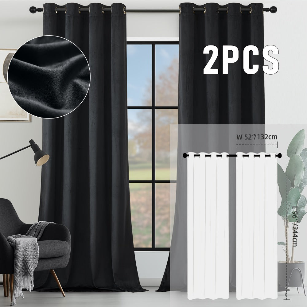 Velvet Room Darkening Curtains 2 Panels | Grommet Top Thermal Insulated Soundproof Blackout Curtains for Living Room Bedroom, Soft Solid Color Vintage Window Drapes