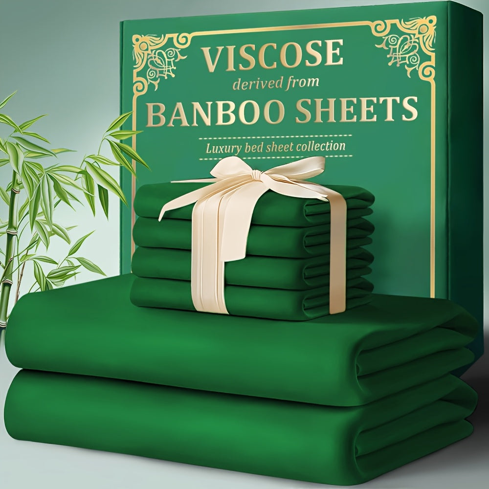 Bamboo Fitted Sheet Set 4-Piece Deep Pocket 18"-24", 2200TC Ultra-Soft Cool Breathable Bed Sheets, Anti-Shrink Fade-Resistant, Ideal for Hot Sleepers