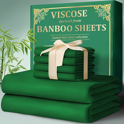 Bamboo Fitted Sheet Set 4-Piece Deep Pocket 18"-24", 2200TC Ultra-Soft Cool Breathable Bed Sheets, Anti-Shrink Fade-Resistant, Ideal for Hot Sleepers