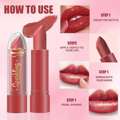 Lipstick Set, Sexy Kiss 6-Piece Sparkling Shimmer Bullet Collection in a Pink Presentation Box
