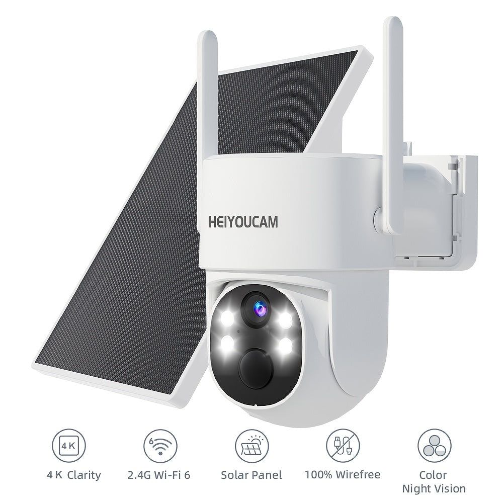 Solar PTZ Security Camera Outdoor 4K Wireless – 360° Pan Tilt Zoom, PIR Motion Detection Alarm, Full Color Night Vision, Two-Way Audio, SD & Cloud Storage, Easy Install WiFi Camera