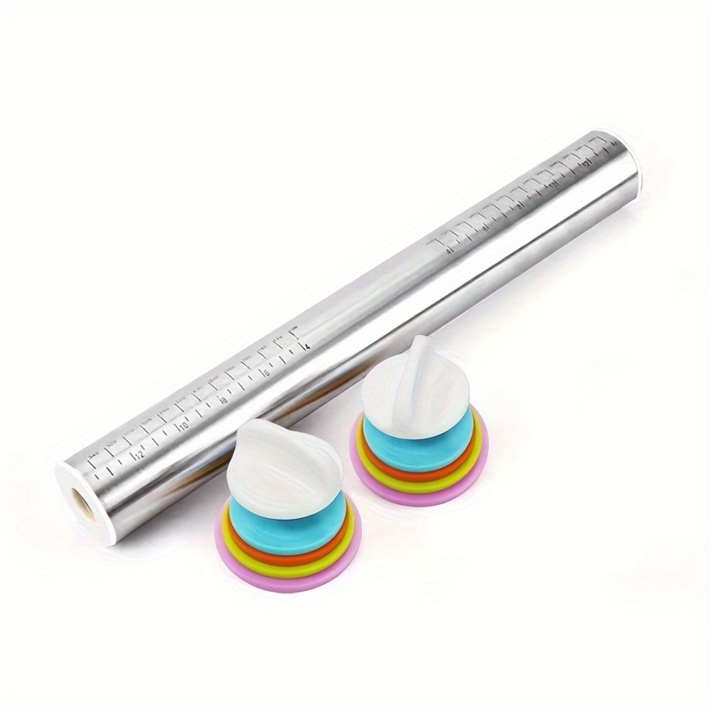 Stainless Steel Rolling Pin with Adjustable Thickness Rings for Pizza, Cookies, Dough and Pastry