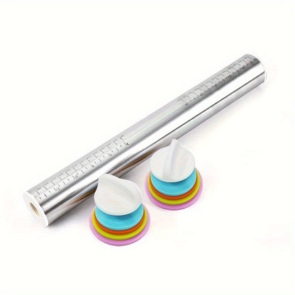 Stainless Steel Rolling Pin with Adjustable Thickness Rings for Pizza, Cookies, Dough and Pastry