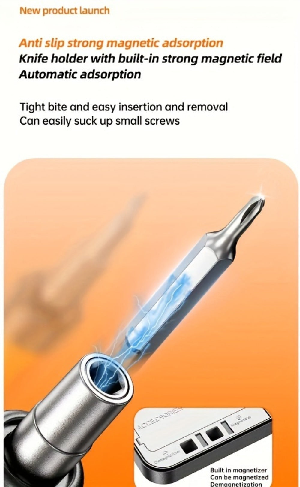 USB-Rechargeable Precision Electric Screwdriver Kit with 38 Magnetic Bits in Five Handle Colors