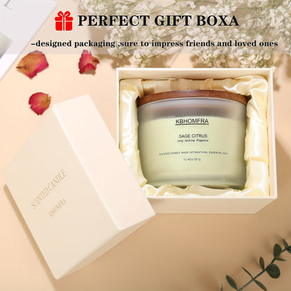 12.4oz Candle with Three Cotton Wicks, Wide Glass Jar, Gift Box and Six Fragrance Selections
