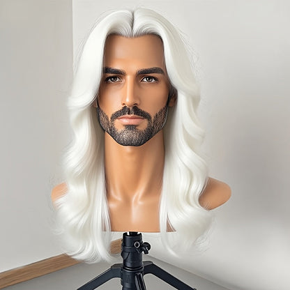 Synthetic Wig 26-Inch Men's Loose Curls with Middle Part in Seven Colors and Breathable Cap