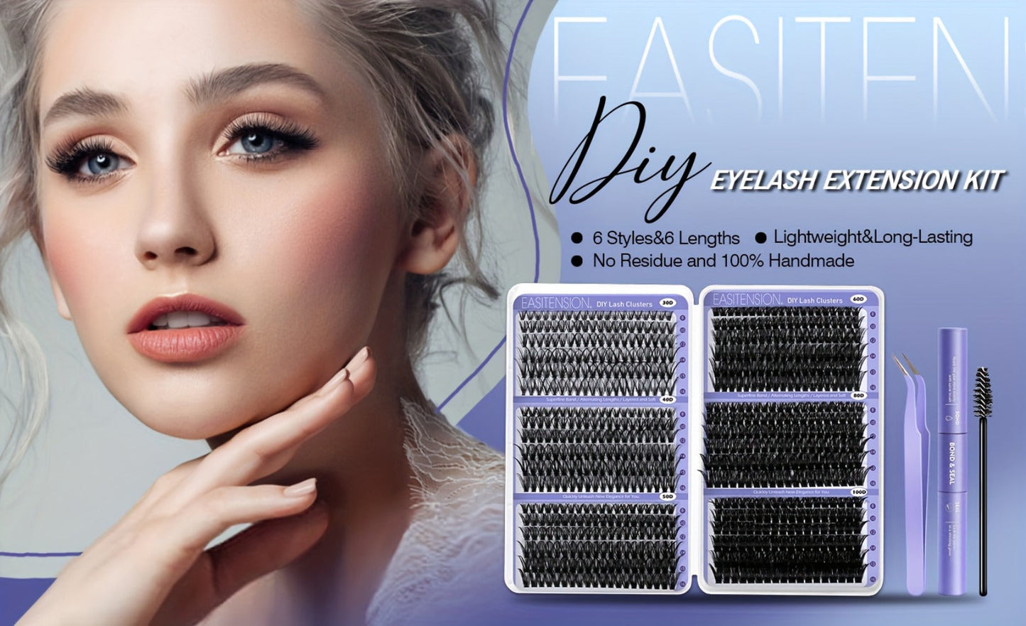 Premade Lash Clusters 708Pcs Mixed Length 30D 50D 80D 100D Wispy Volume Kit – Natural Fluffy DIY Lash Extensions with Bond Seal & Applicator for Everyday, Party, Travel & Event Looks