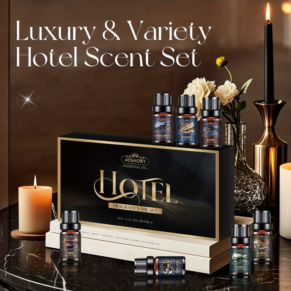 Aeshory Hotel Collection Fragrance Oil Set with 14 Assorted 5ml Bottles in a Presentation Gift Box