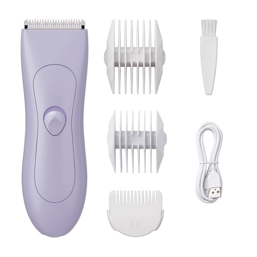 Ceramic-Blade Body Hair Trimmer with IPX6 Rating, Two Guide Combs and Black or Purple Options