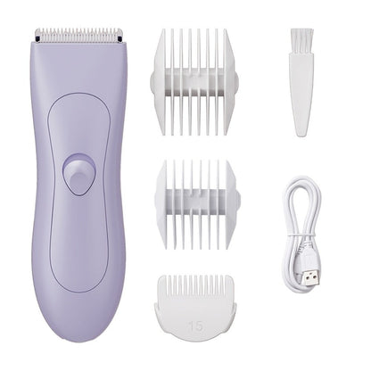 Ceramic-Blade Body Hair Trimmer with IPX6 Rating, Two Guide Combs and Black or Purple Options