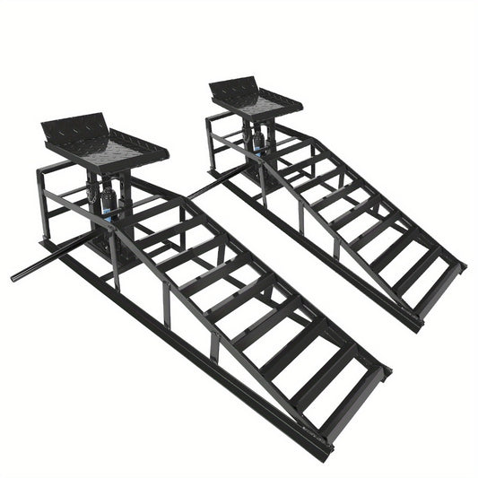 Hydraulic Vehicle Ramps 11,000 lb 5T Low Profile Heavy Duty Lift Service Ramps for Truck Trailer Garage – Adjustable Height, 1 Pack & 2 Pack, Red & Black