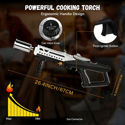 Long-Handle Propane Grill Torch with Adjustable Flame, Trigger Ignition and Silver-Black Finish