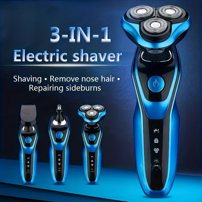 Electric Shaver 3-in-1 Floating-Blade Kit with Nose and Sideburn Trimmers, USB Charging and Digital Display