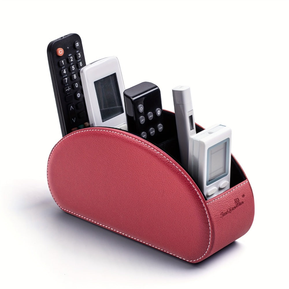 Five-Compartment PU Leather Remote Control and Desk Organizer Caddy with Nine Color and Print Options