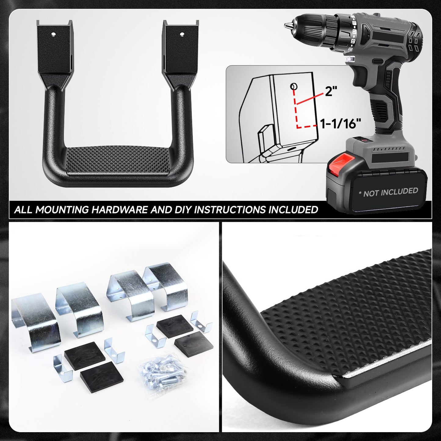 Aluminum Side Step Pad for Truck SUV – Universal Fit, 350 lbs Capacity, Non-Slip, Fits Chevy GMC Ford Dodge Ram Toyota Nissan Pickup, 2 or 4 PCS