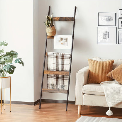 Five-Tier Brown Blanket Ladder with Ten Removable Hooks in One- or Two-Piece Checkout Options