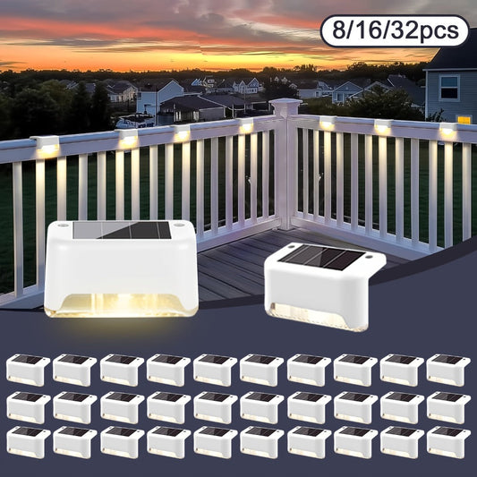 Solar Deck Lights Outdoor Waterproof Auto On Off – Warm White LED Step Stair Fence Lights 800mAh 12-Hour Runtime for Patio Balcony Yard Driveway Garden Black White Brown 8 16 32 Pack