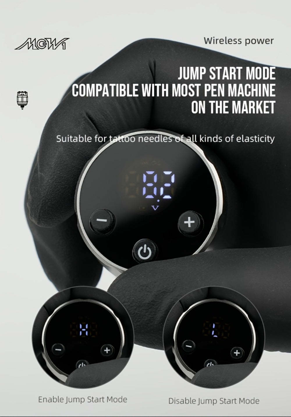 MC-W1 Rechargeable RCA Tattoo Power Supply with LED Display in Golden, Black, Red or Silvery