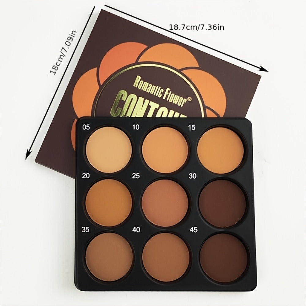 Nine-Color Contour and Face Makeup Palette with Mixed Light, Medium and Deep Pans in One Compact