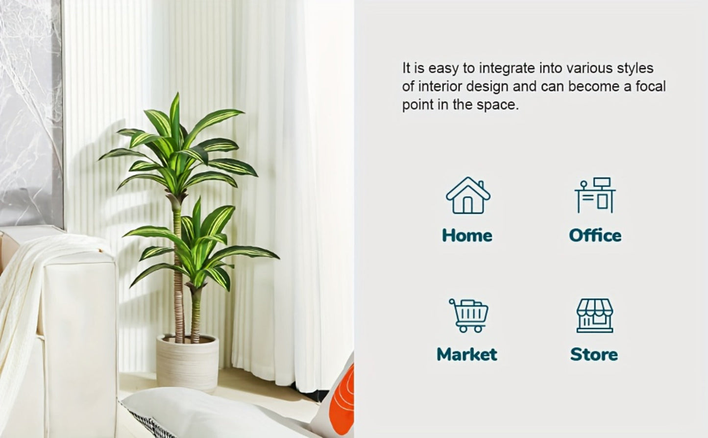 Potted Dracaena Artificial Tree with Complete 4, 5 and 6 ft Height Options and Layered Green Leaf Display