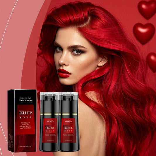 Red Color Depositing Shampoo 3-in-1 for Women - Easy At-Home Hair Dye Colors Moisturizes & Cleanses in One Step Vibrant Uniform Red Semi Permanent Hair Color Soft Shiny Finish 200ml 2 Pack