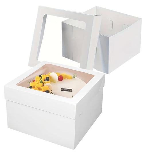 Cake Boxes with Window 12x12x8 Inch - 10 Pack White Lid Disposable Cake Box - Large Bakery Boxes for Tall Cakes - Wedding Birthday Christmas Holiday Cake Packaging & Storage Containers