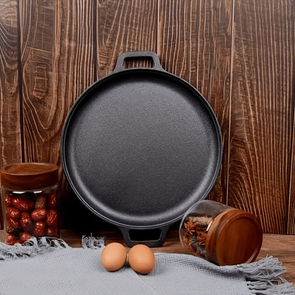 28cm Cast Iron Skillet with Dual Loop Handles and Broad Round Cooking Surface for Oven, Grill or Campfire Use