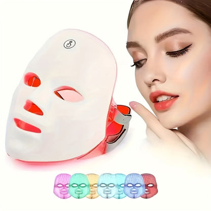 LED Facial Beauty Device 7-Color Light Therapy Portable At-Home Skincare Tool — USB Rechargeable Skin Rejuvenation Anti-Aging Face Care Gift for Women