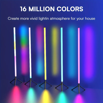 Three-Section Modular RGB Corner Floor Lamp with Triangular Metal Base, App, Remote, Music Sync and Timer Modes
