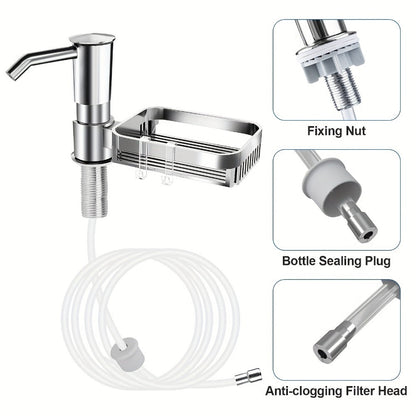 Counter-Mount Soap Dispenser Set with Sponge Holder, 39-Inch Extension Tube and 24-40 mm Hole Fit