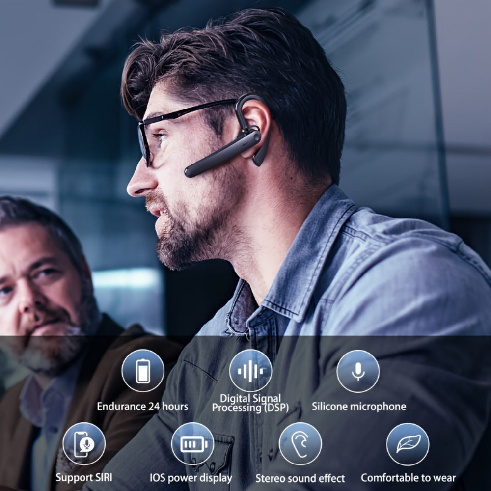 Bluetooth 5.4 Noise Cancelling Wireless Earphone Dual Microphone CVC8.0 200 Hours Talk Time Hands-Free Earpiece for iOS Android Home Office Meeting Driving