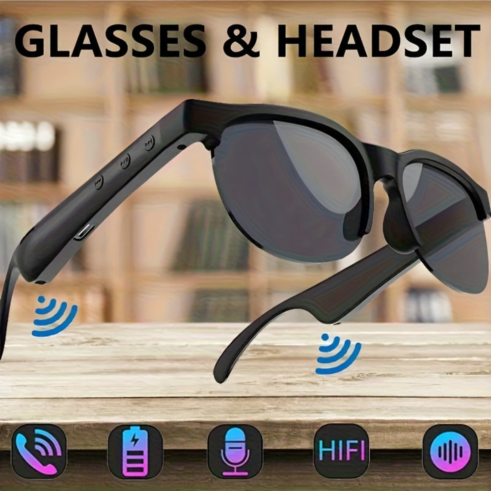 Open-Ear Audio Glasses with Bluetooth Built-In Speaker & Mic – Hands-Free Calls & Music | Lightweight Smart Eyewear for Cycling Driving Fishing Hiking Travel Office | Black & White | Wearable Tech Gift