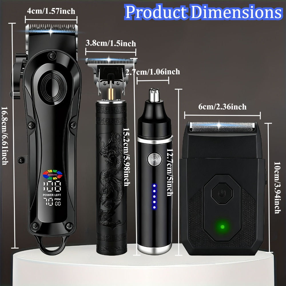 Black Hair Clipper Set with Full-Size Clipper, T-Blade Trimmer, Detail Tool and Foil Shaver, MC401 or MC201