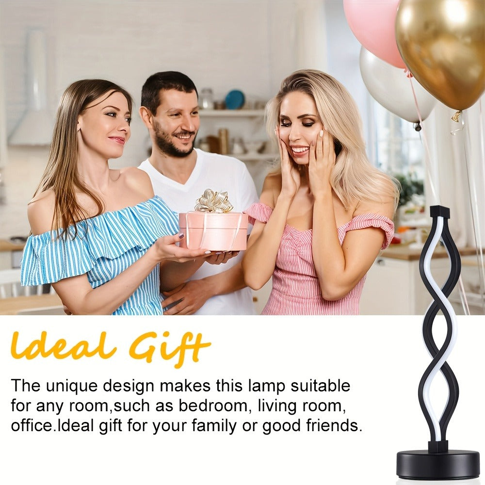 Table Lamp with Spiral LED Wave, Three Color Temperatures, USB Power and One, Two or Wood-Base Options