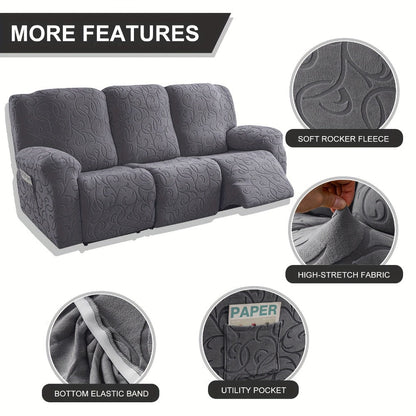 Chenille Recliner Sofa Cover 3 Seater High Stretch Thickened Hooked Fabric - Machine Washable Wear Resistant Couch Slipcover | Sand Color Light Grey Chocolate | Living Room Bedroom Furniture Protector