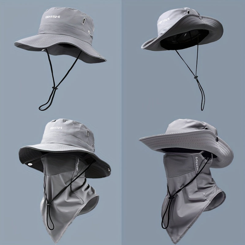 Wide-Brim Sun Hat and Face Cover Set with Three Color Options, Foldable Brim, Drawstring and Mesh Vent Panels