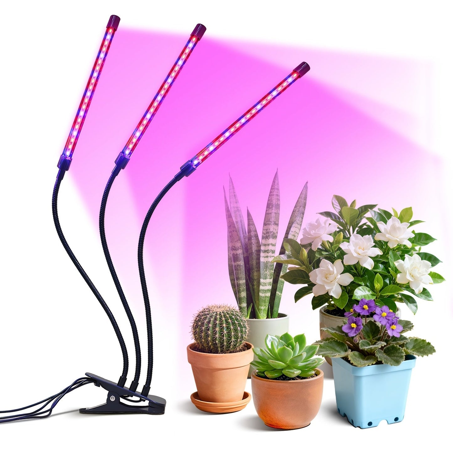 Clip-On Grow Light Strip 3/4/5 Tubes Red Blue Full Spectrum | 5-Level Brightness 3/9/12H Timer Clamp Type | Indoor Plants Desk Shelf Seedling