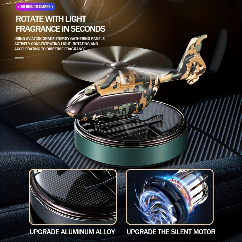 Car Air Freshener Solar Helicopter Dashboard Diffuser with Refillable Chamber and Three Color Options