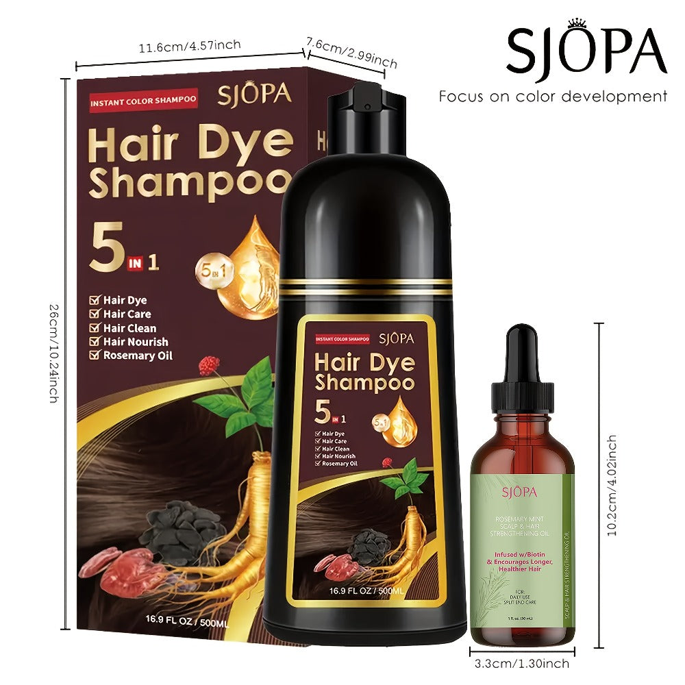 Hair Color Shampoo 5-in-1 Instant Gray Coverage Color Dyeing Conditioner 16.9oz – SJOPA No Ammonia Safe Natural Formula 12 Shades Unisex Men Women