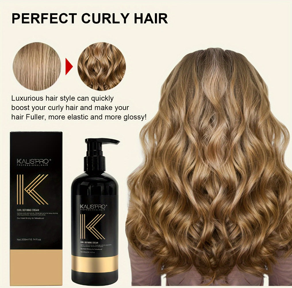 Curl Defining Cream with Detangling Brush Set 10.14 oz — Anti-Frizz Curl Enhancer, Long-Lasting Bouncy Curls, Non-Sticky Lightweight Hold, Salon Quality for Curly Wavy & Coily Hair, Women & Men