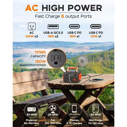 Solar Generator Portable Power Station 88.8Wh 111Wh 237Wh with Foldable Solar Panel, 100W Pure Sine Wave AC Output USB-C PD USB QC3.0 DC LED Emergency Light for Camping RV Hiking & Home Backup Power