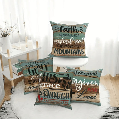Scripture Quote Throw Pillow Covers, Four-Piece 18 x 18-Inch Linen-Labeled Set with Hidden Zippers