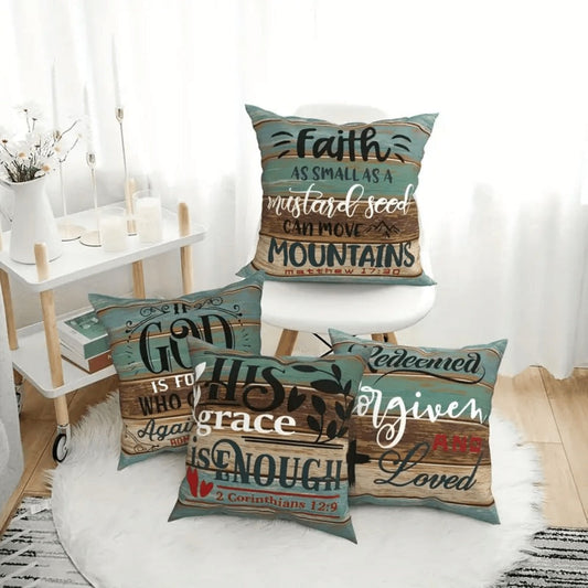 Throw Pillow Covers Scripture Quotes 4 Pack Decorative Linen Cushion Covers Inspirational Bible Verse for Sofa Couch Bedroom Living Room Home Decor 18x18 Inch No Insert