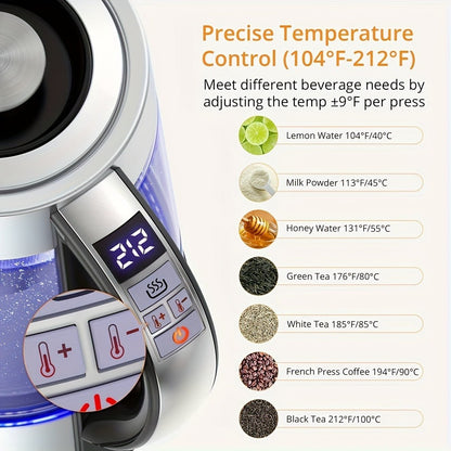 1.8L Glass Tea Kettle with 900W Heating, Adjustable Temperature Control, Infuser and 24-Hour Keep Warm