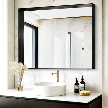 Bathroom Vanity Mirror Wall Mounted Metal Frame Rectangle – Anti-Rust Farmhouse Mirror in Matte Black, Gold & Silver, Multiple Sizes, Horizontal or Vertical Hang