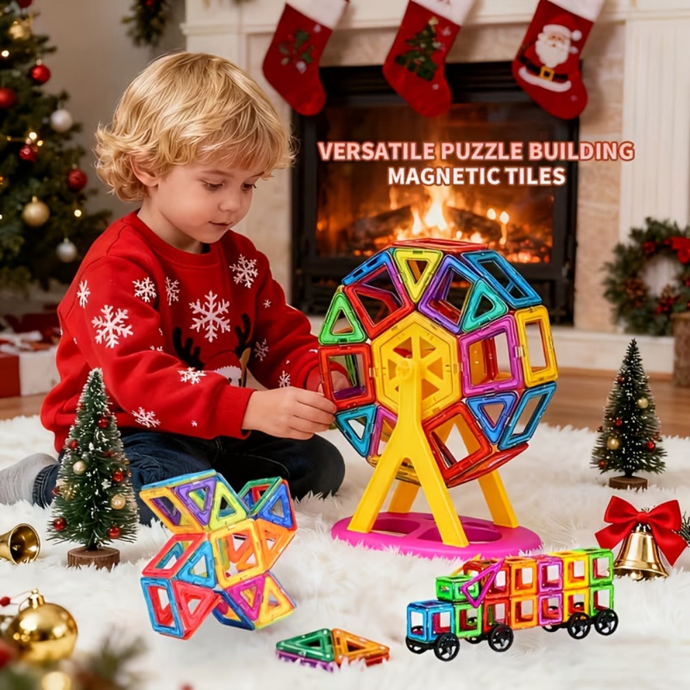 Magnetic Tiles 67-Piece Bicolor Open-Frame Geometry Building Set with Curves, Squares and Triangles
