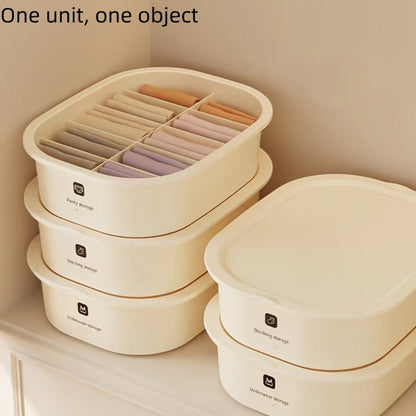 Three-Piece Beige Drawer Organizer Bin Set with Lidded Dividers for Underwear, Socks and Small Accessories