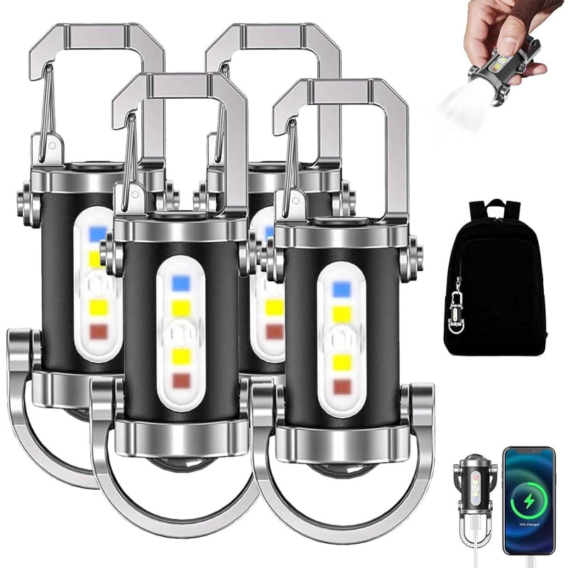 Flashlight 1200-Lumen Keychain 4-Pack with Seven Modes, USB-C Charging and Phone Power Output